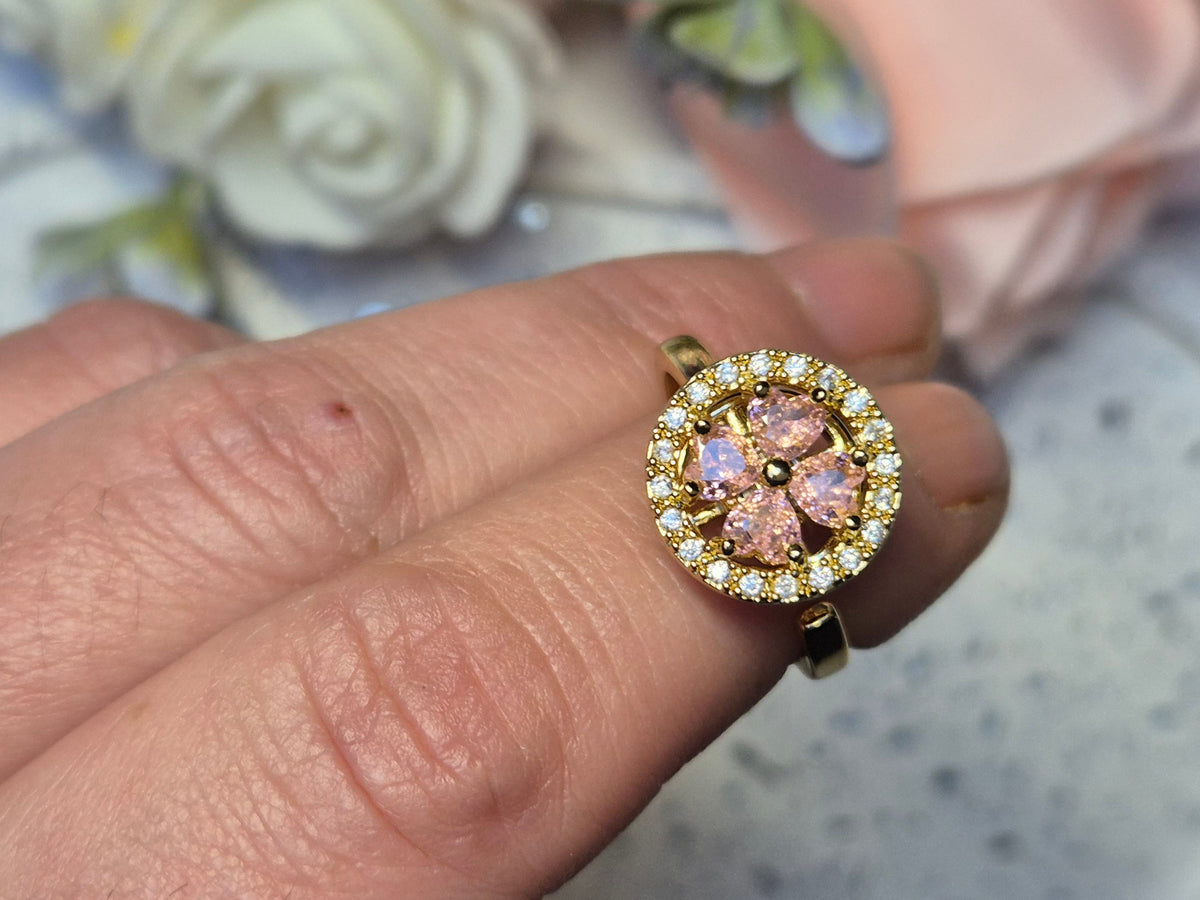 Ring rosa Zirkoniablume Gold
