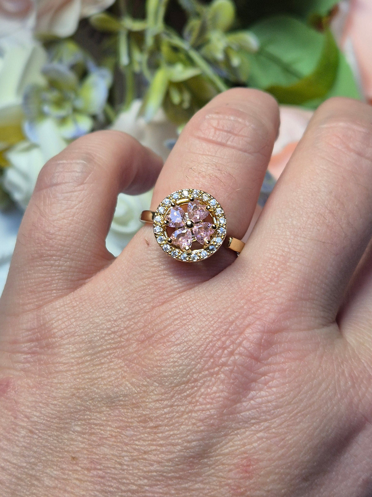 Ring rosa Zirkoniablume Gold