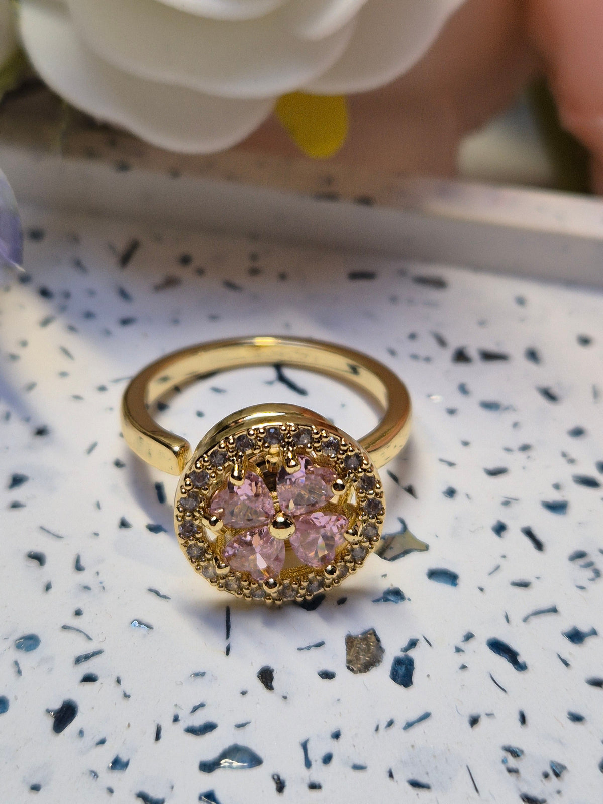 Ring rosa Zirkoniablume Gold