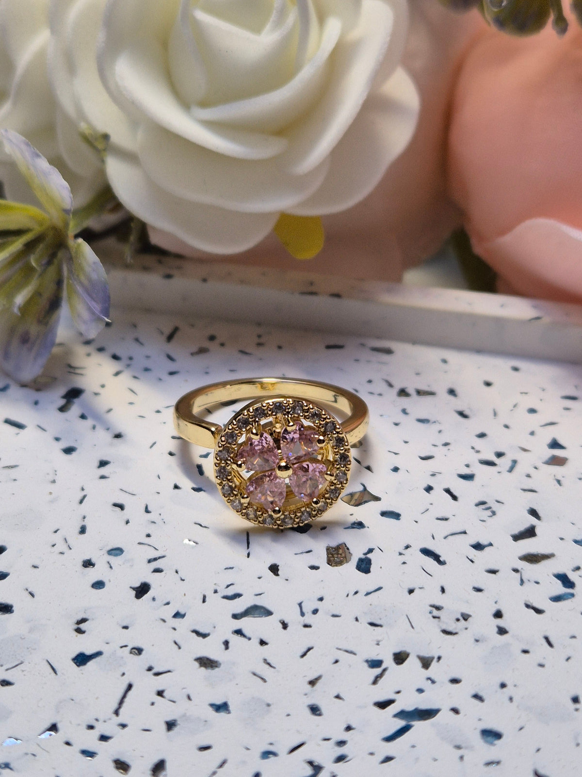Ring rosa Zirkoniablume Gold
