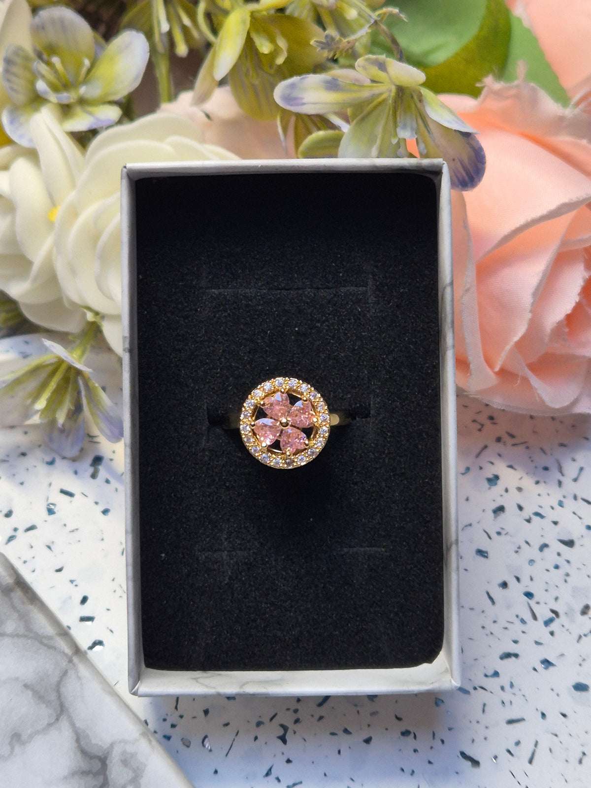 Ring rosa Zirkoniablume Gold