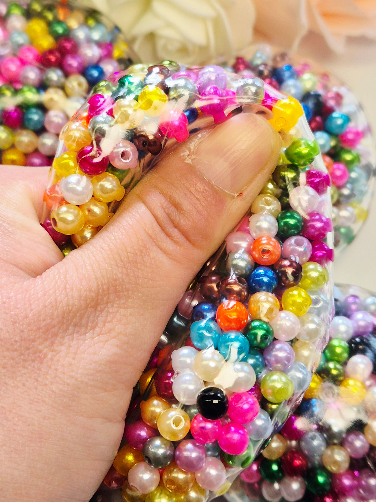 Stressball bunte Perlen Metalliclook